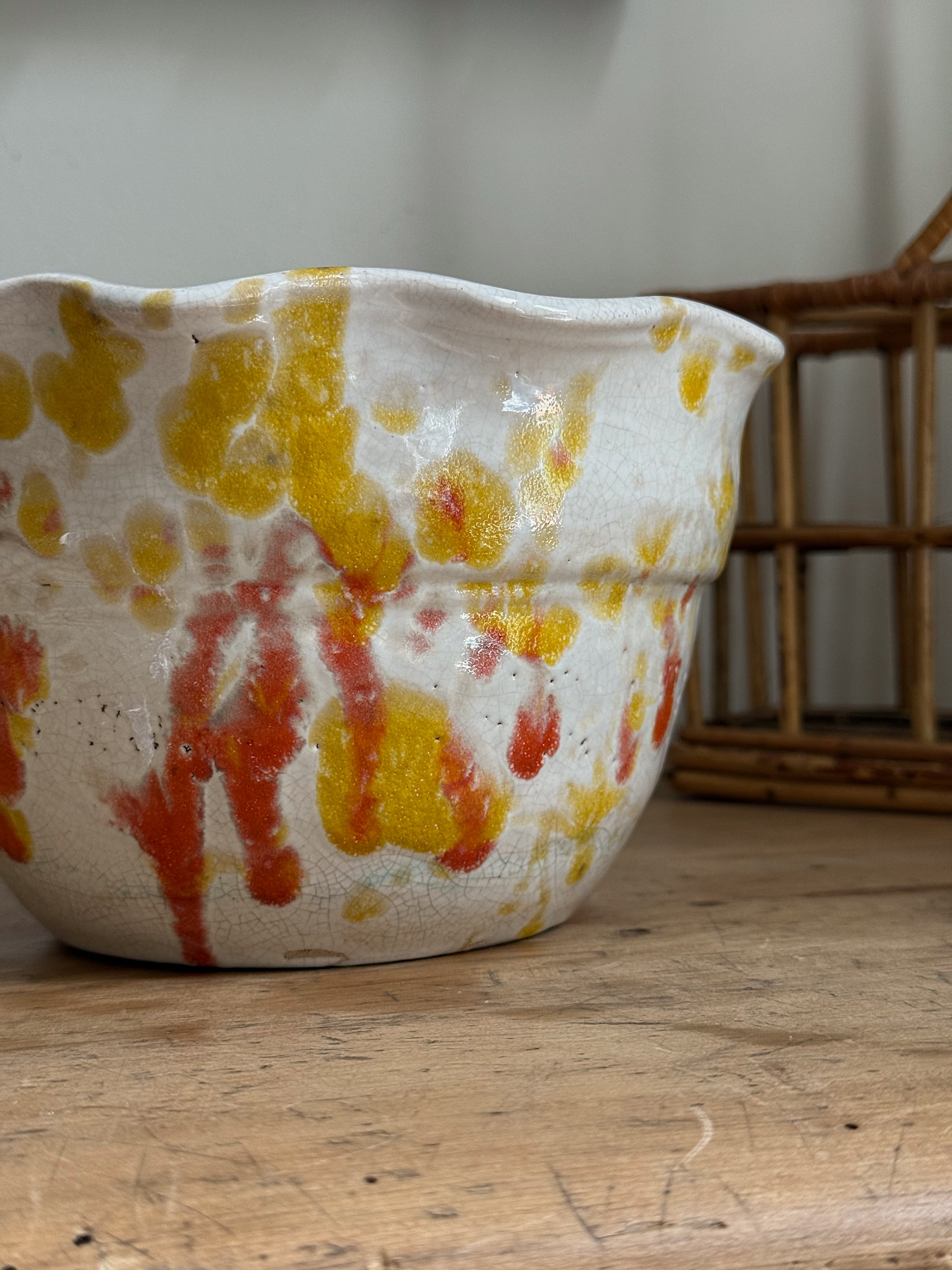 Vintage Splatterware Bowl with Ruffled Edge