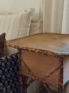 Antique English Burnt Bamboo Side Table with Storage