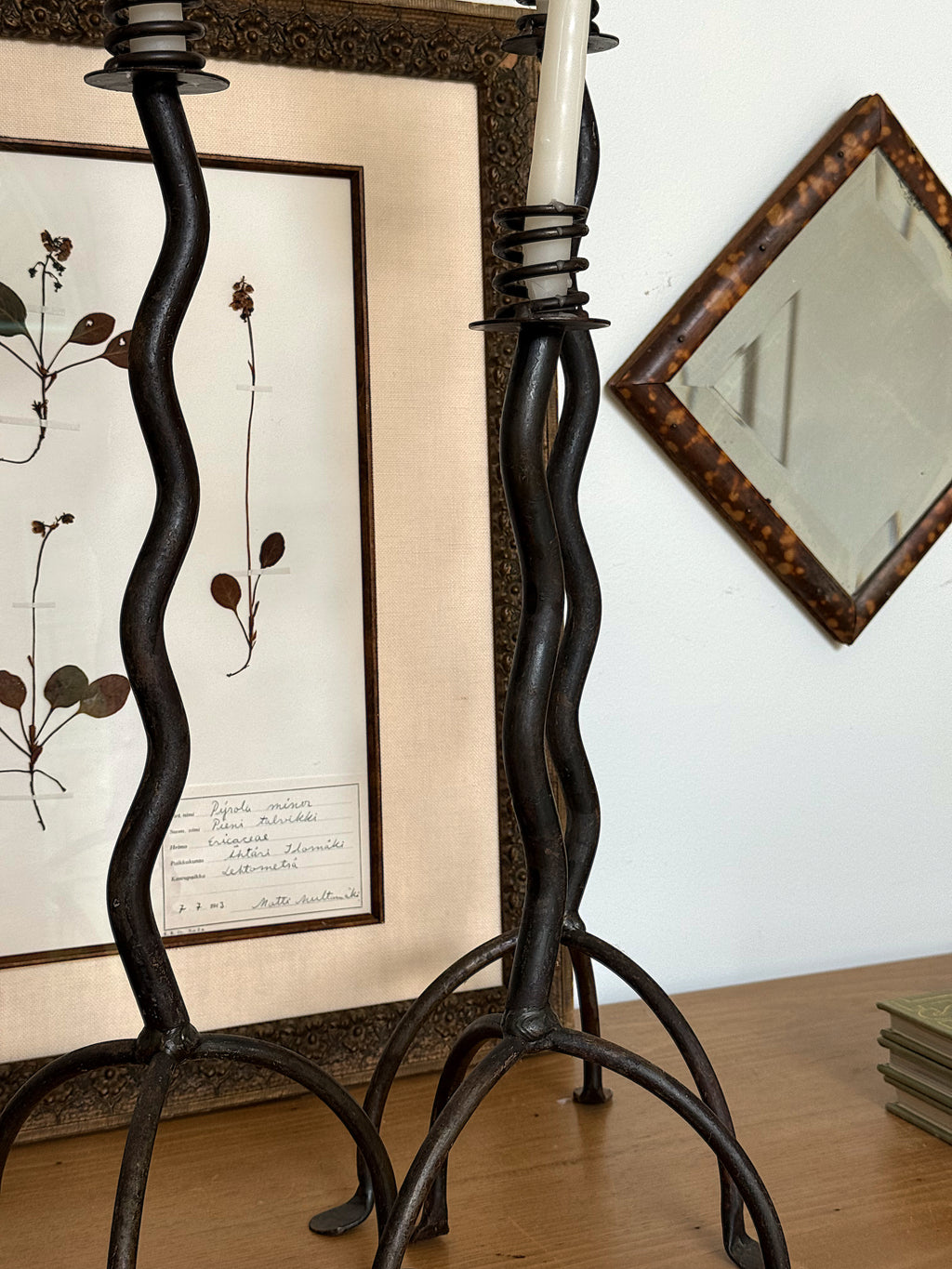 Set of Three Hand-Forged Brutalist Iron Candlesticks