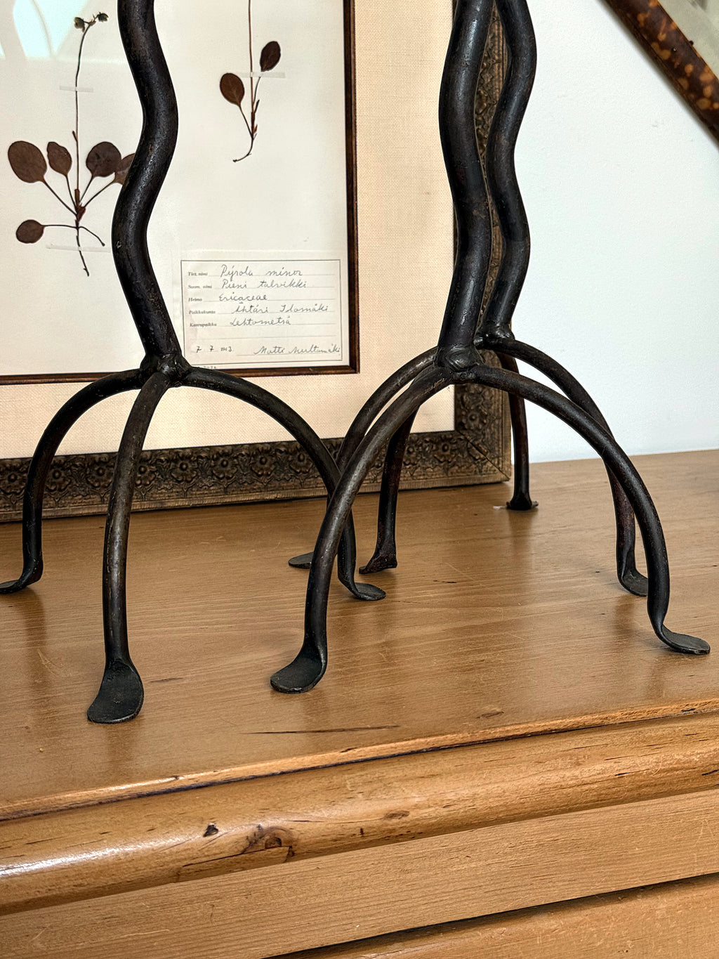 Set of Three Hand-Forged Brutalist Iron Candlesticks