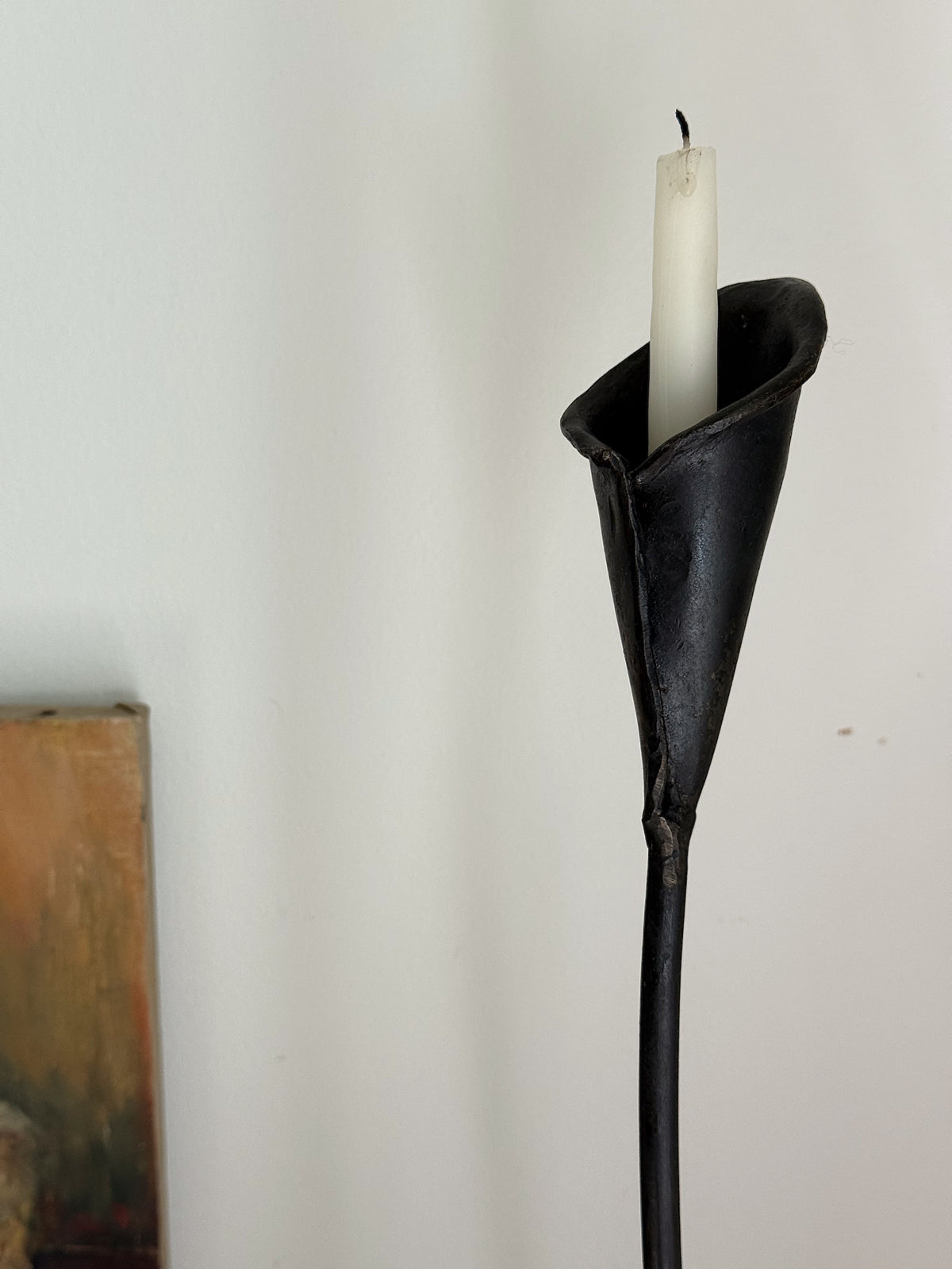 Hand-Forged Vintage Iron Tripod Candlestick, Brubaker Style