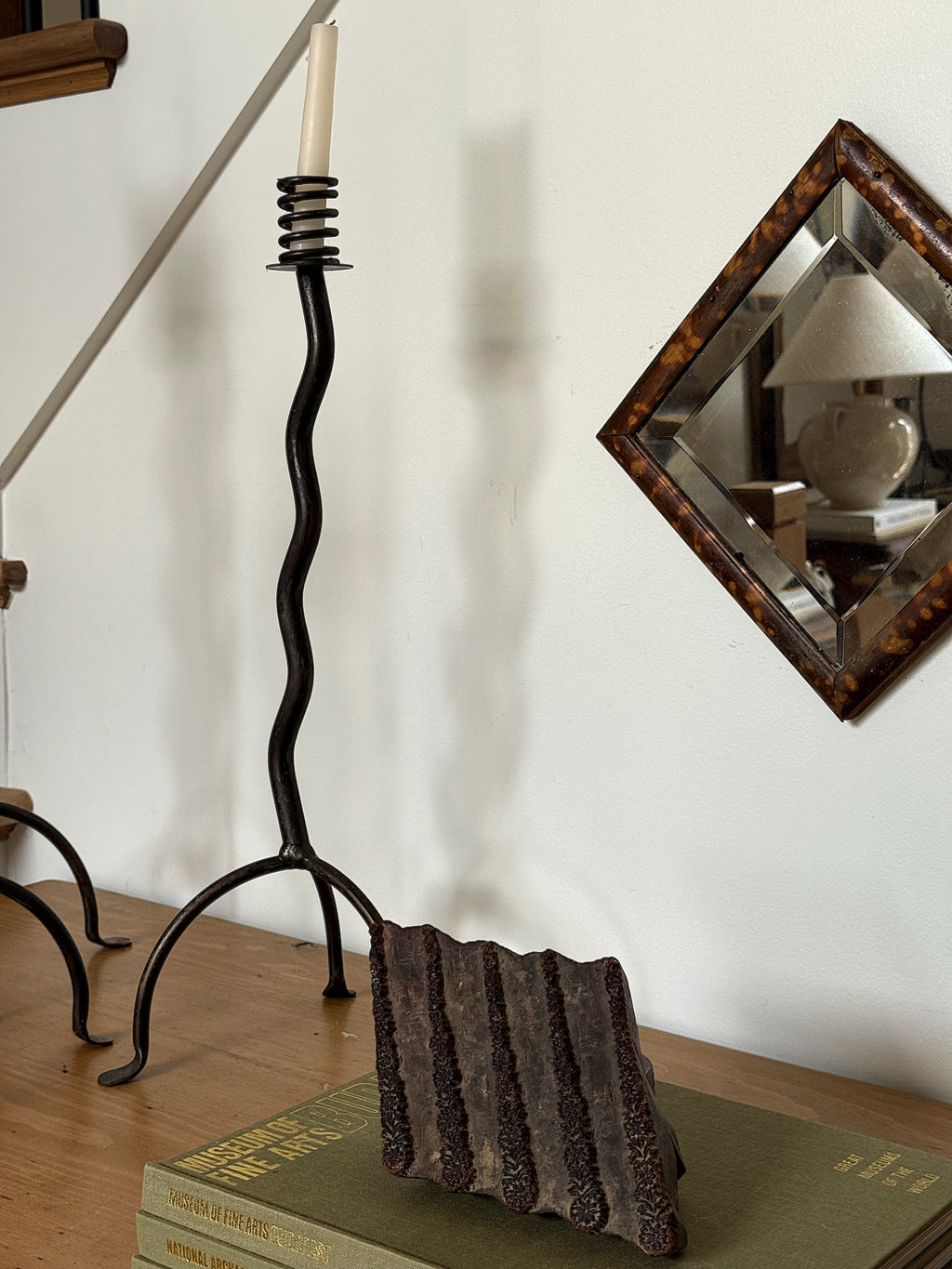 Set of Three Hand-Forged Brutalist Iron Candlesticks