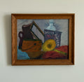 Mid Century Colorful Still Life Oil Painting in Wood Frame