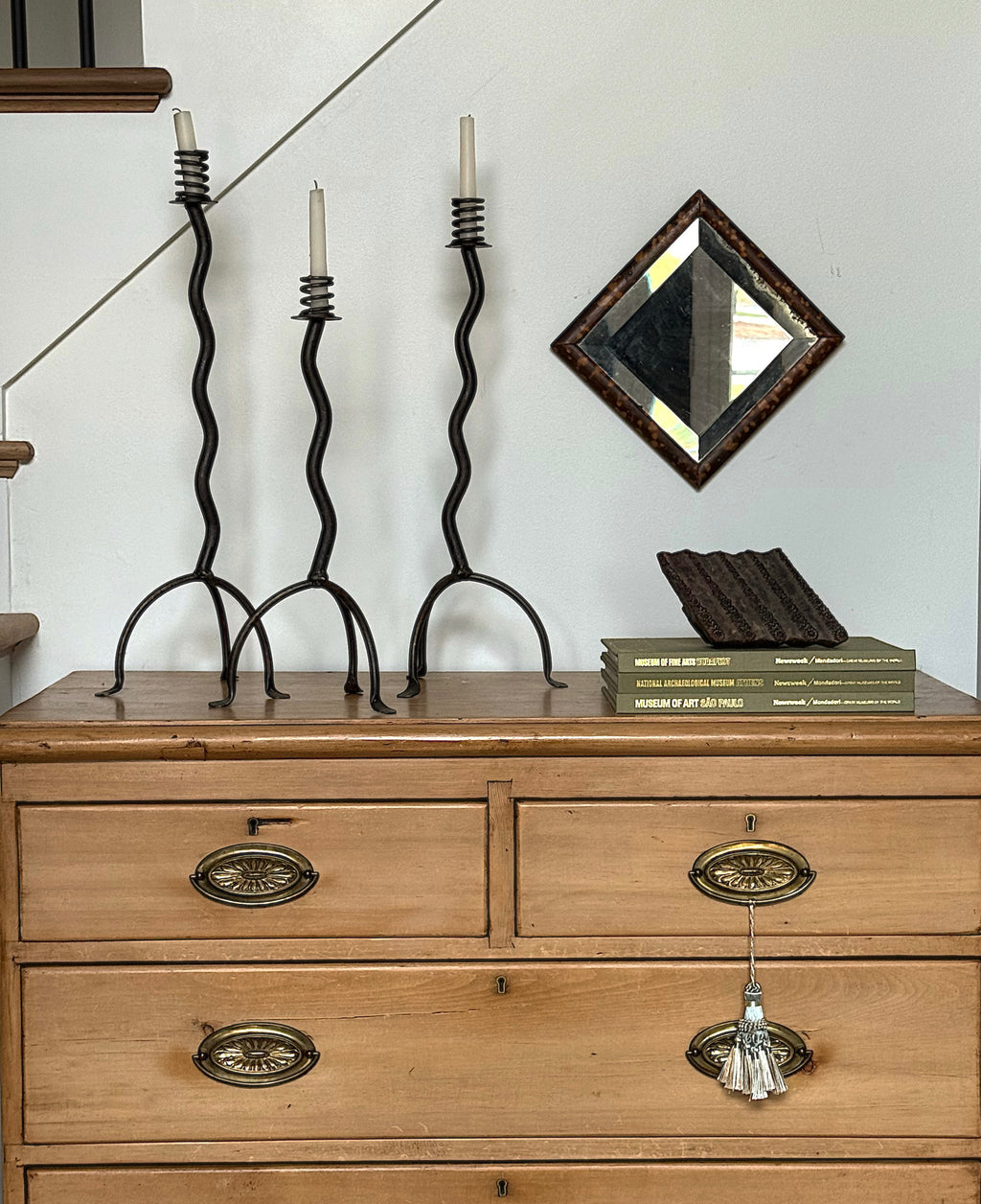 Set of Three Hand-Forged Brutalist Iron Candlesticks