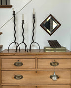 Set of Three Hand-Forged Brutalist Iron Candlesticks