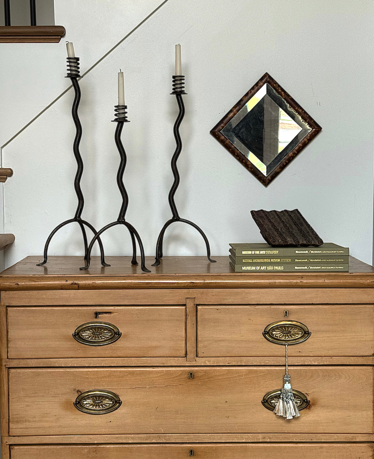 Set of Three Hand-Forged Brutalist Iron Candlesticks