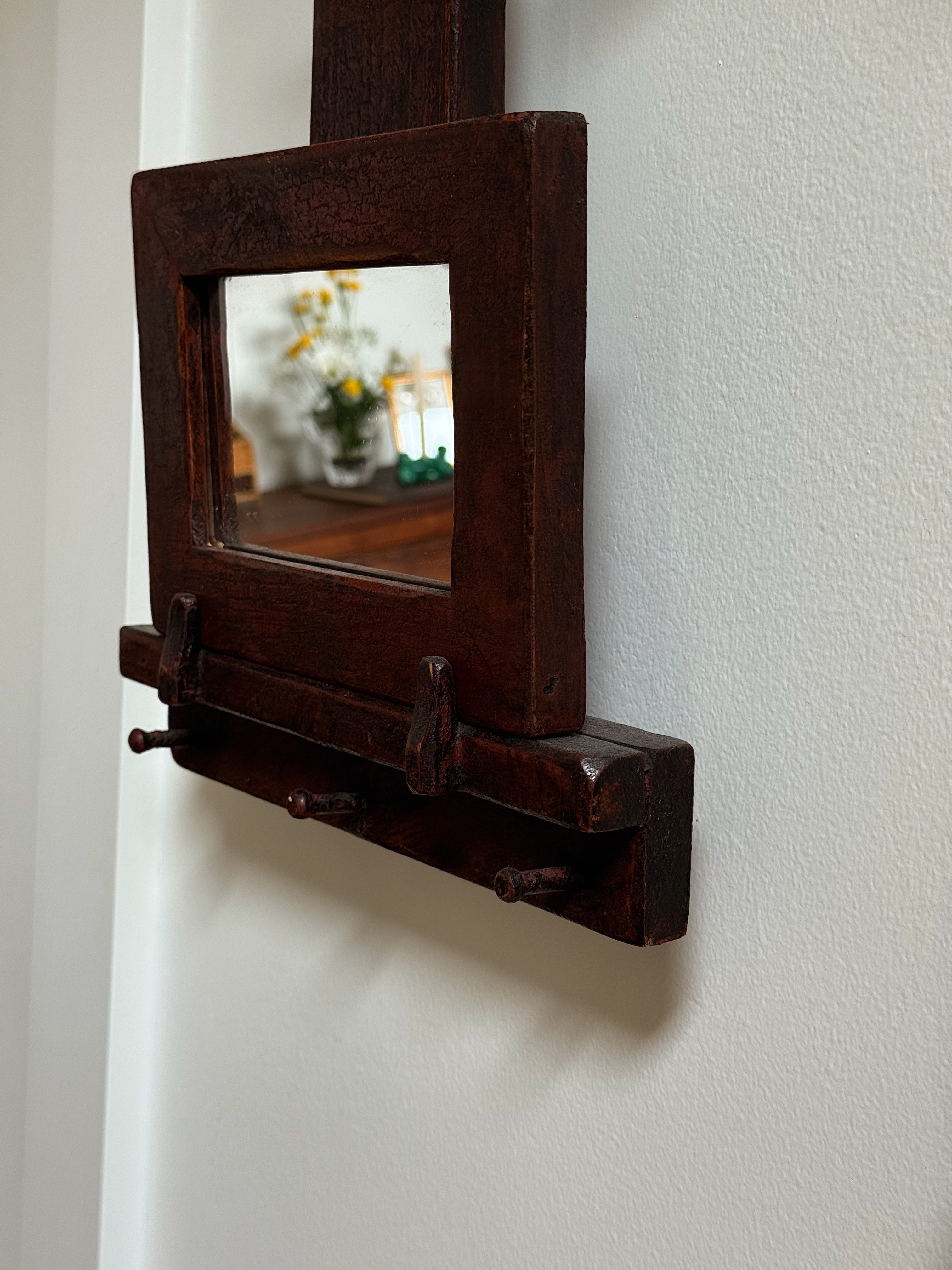 Antique Early American Wall Mirror with Peg Rack