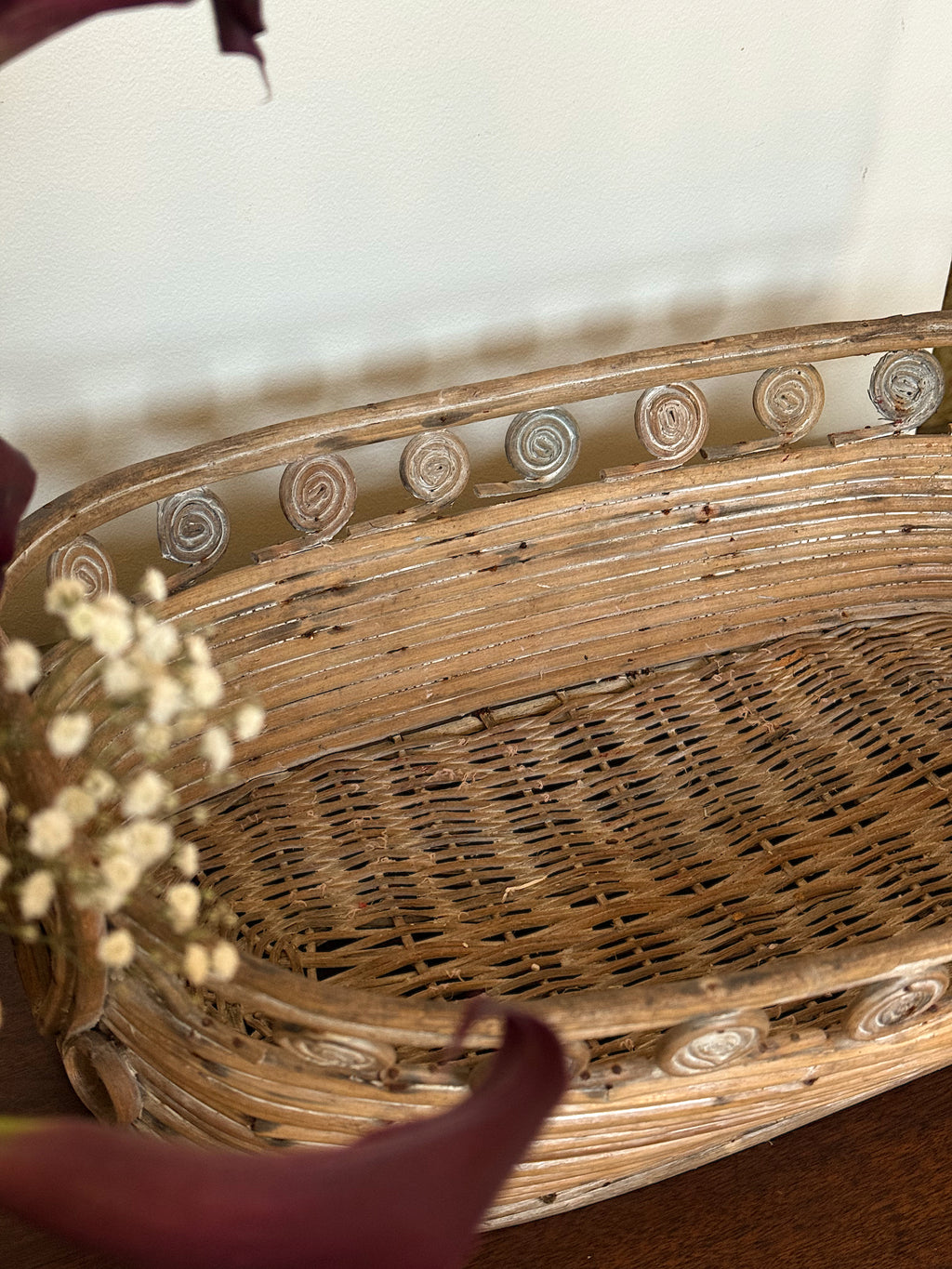 Vintage Southeast Asian Rattan Basket Tray