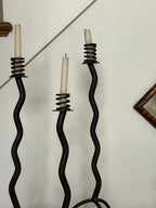 Set of Three Hand-Forged Brutalist Iron Candlesticks