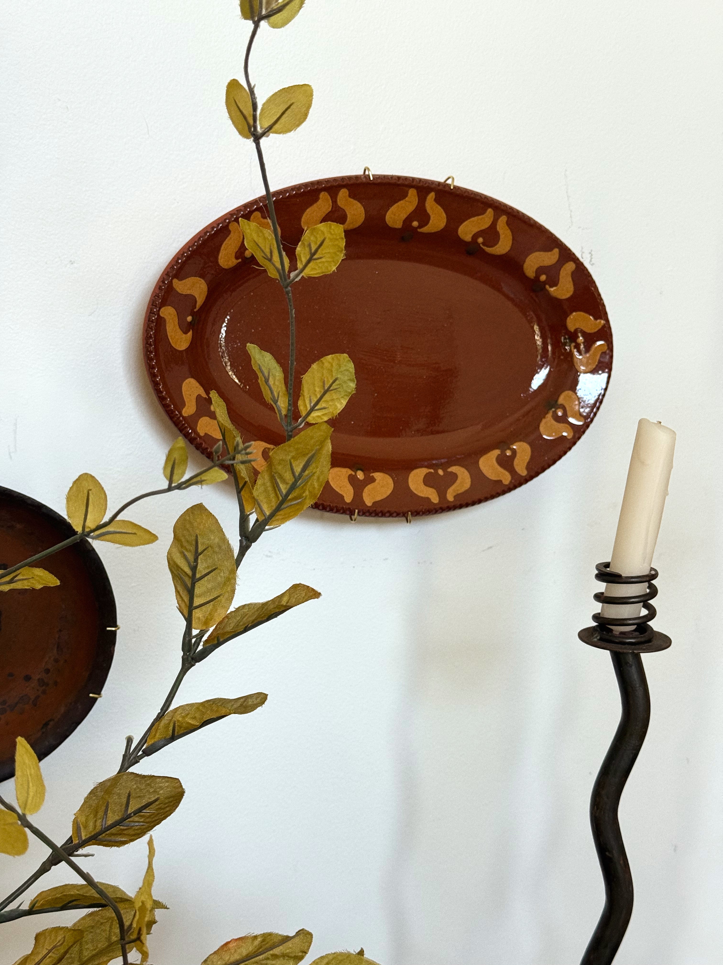 Set of 3 Vintage and Antique Handmade Redware Plates