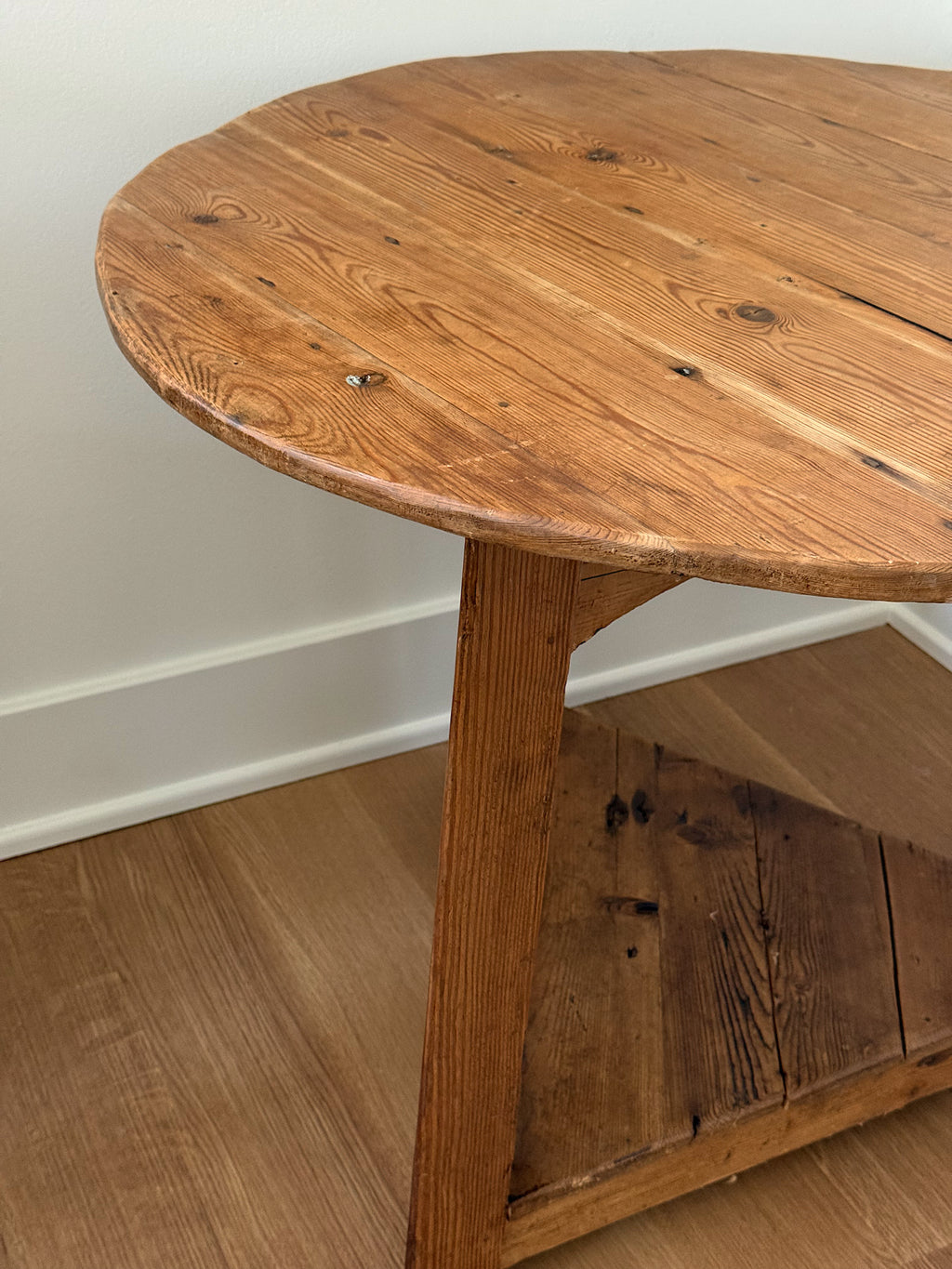 Antique Pine Cricket Table w/ Scalloped Apron