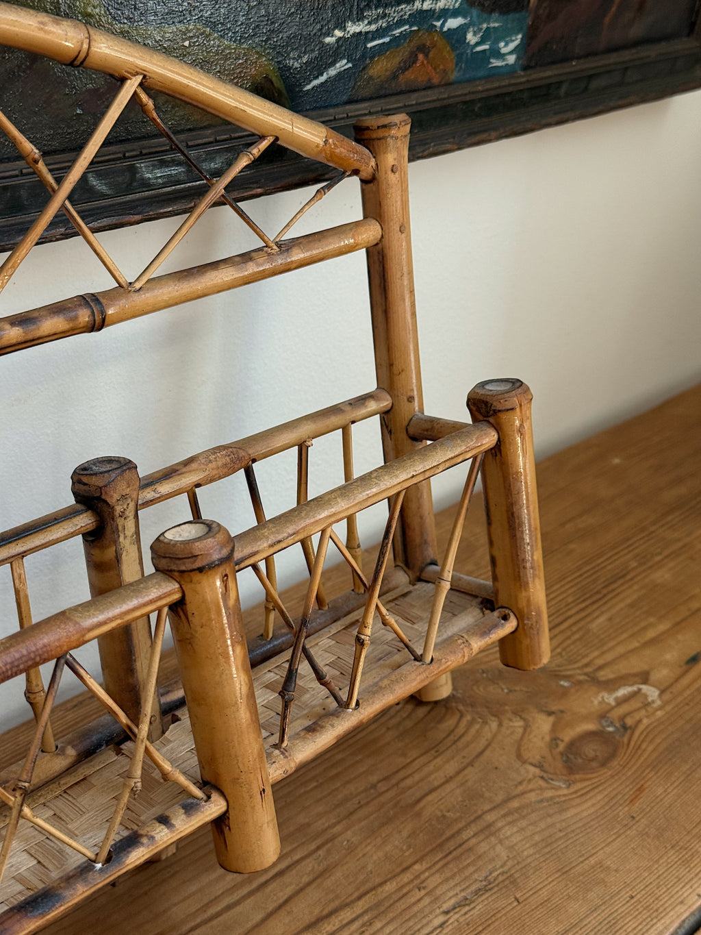 Vintage Burnt Bamboo Wall Pocket & Organizer