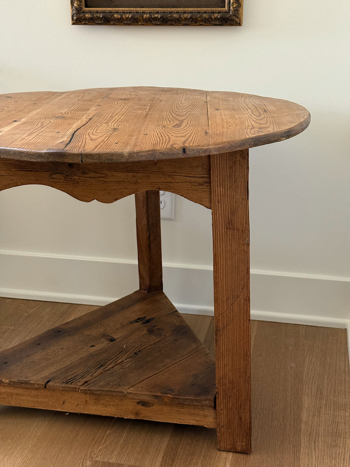 Antique Pine Cricket Table w/ Scalloped Apron