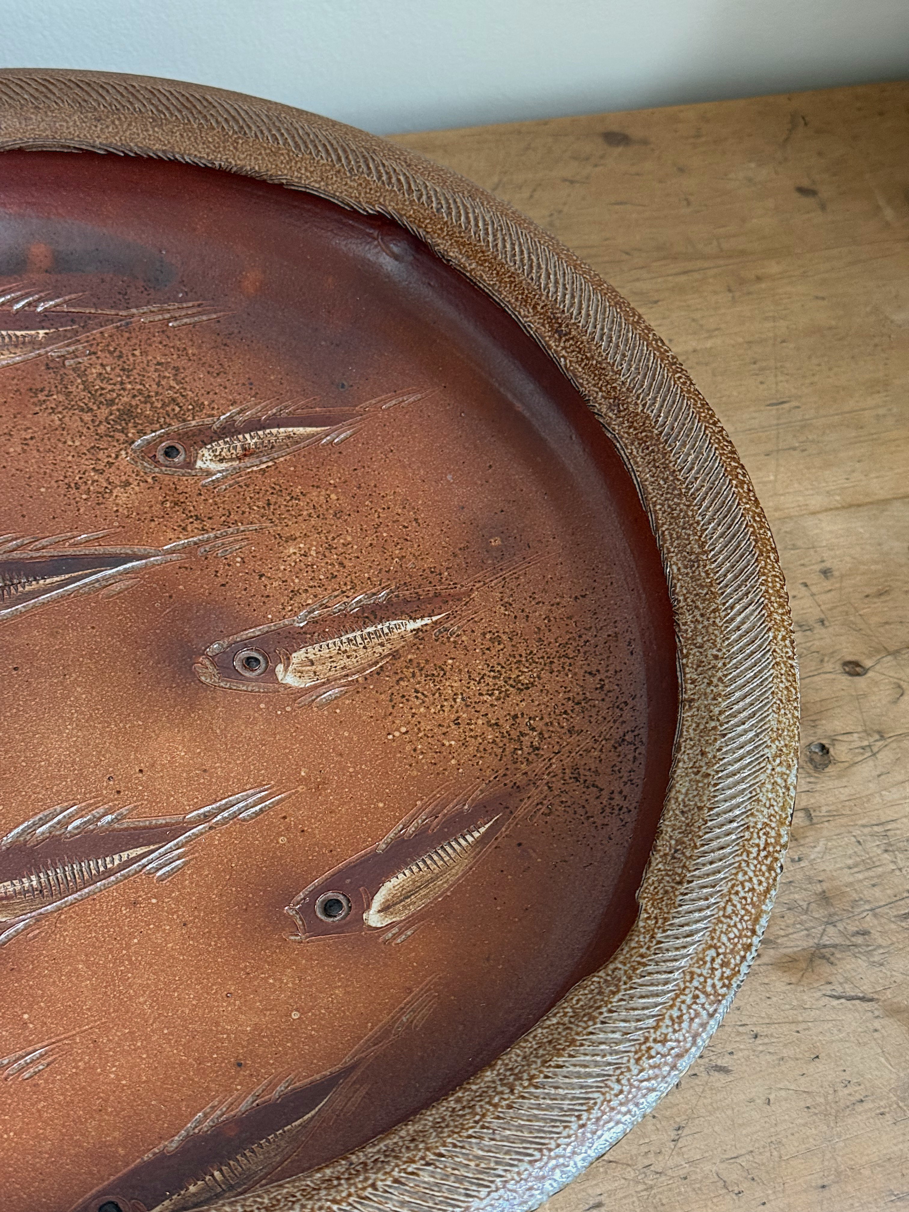 Vintage Stoneware Bowl with Fish Motif