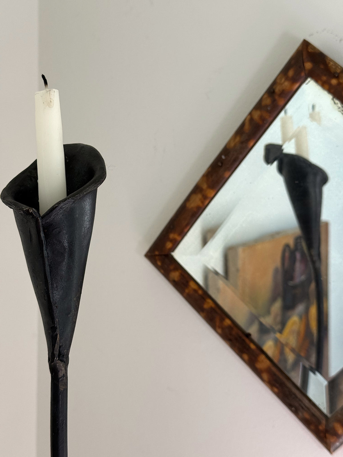Hand-Forged Vintage Iron Tripod Candlestick, Brubaker Style