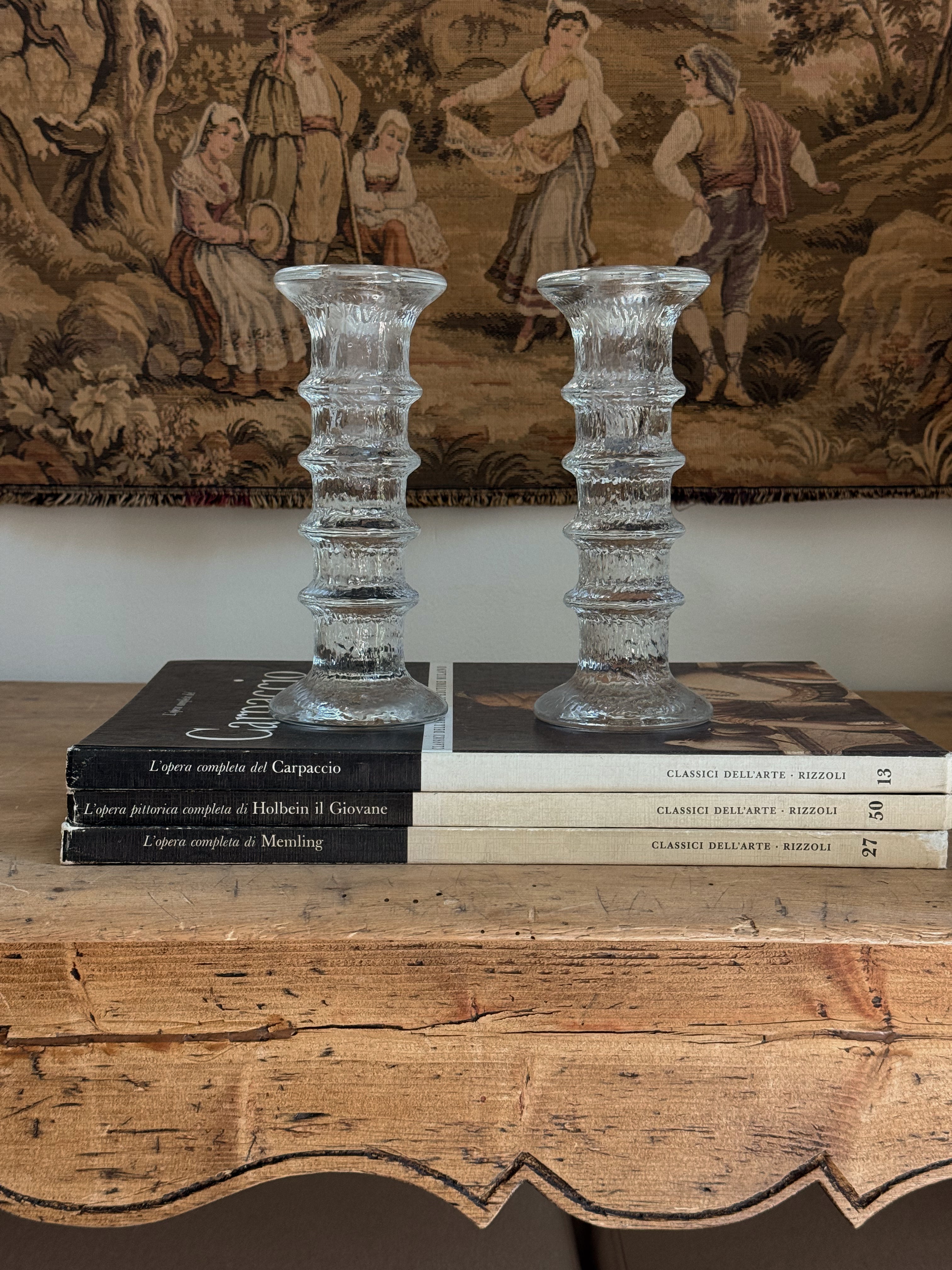 Vintage Iittala Glass Candleholders, Pair