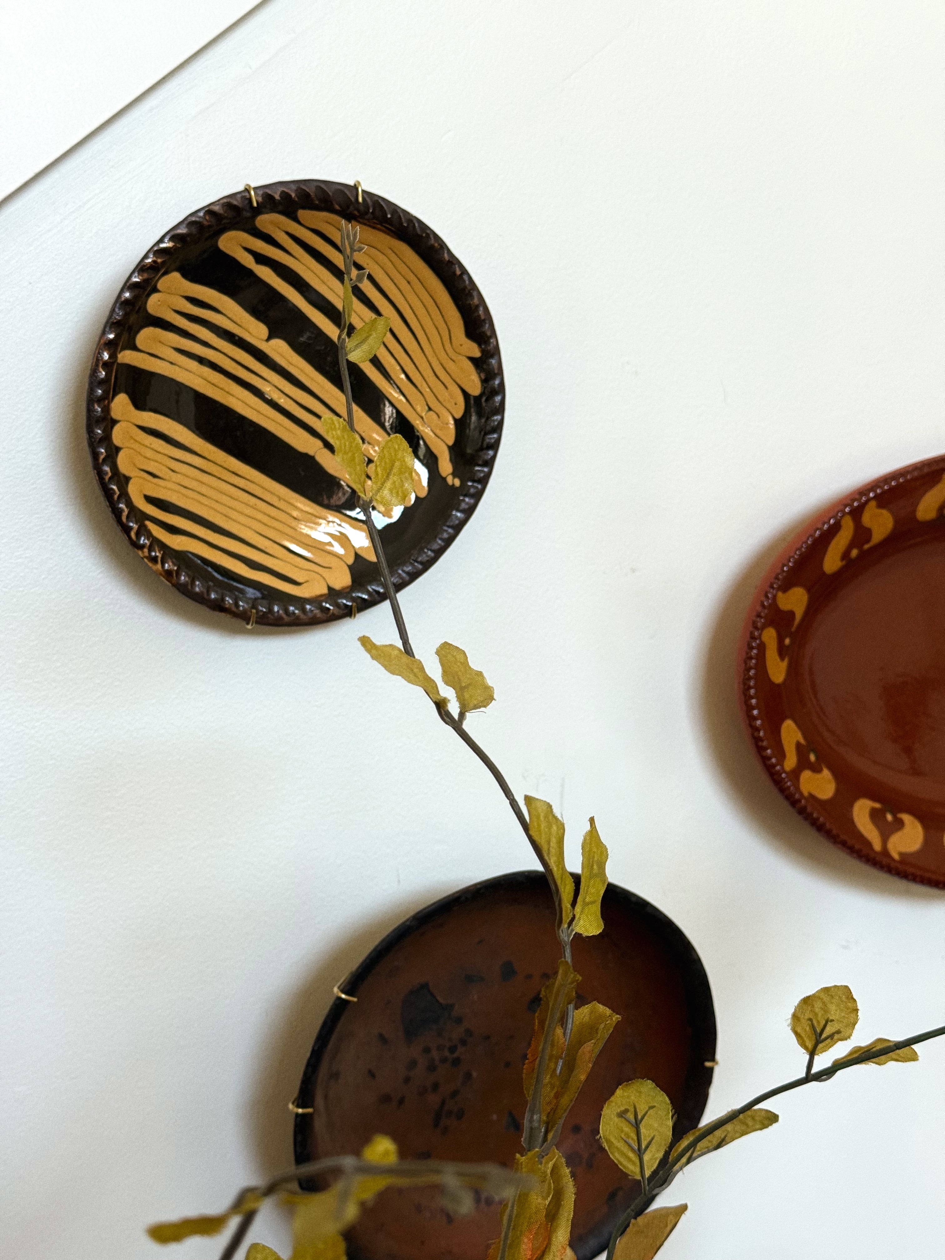 Set of 3 Vintage and Antique Handmade Redware Plates