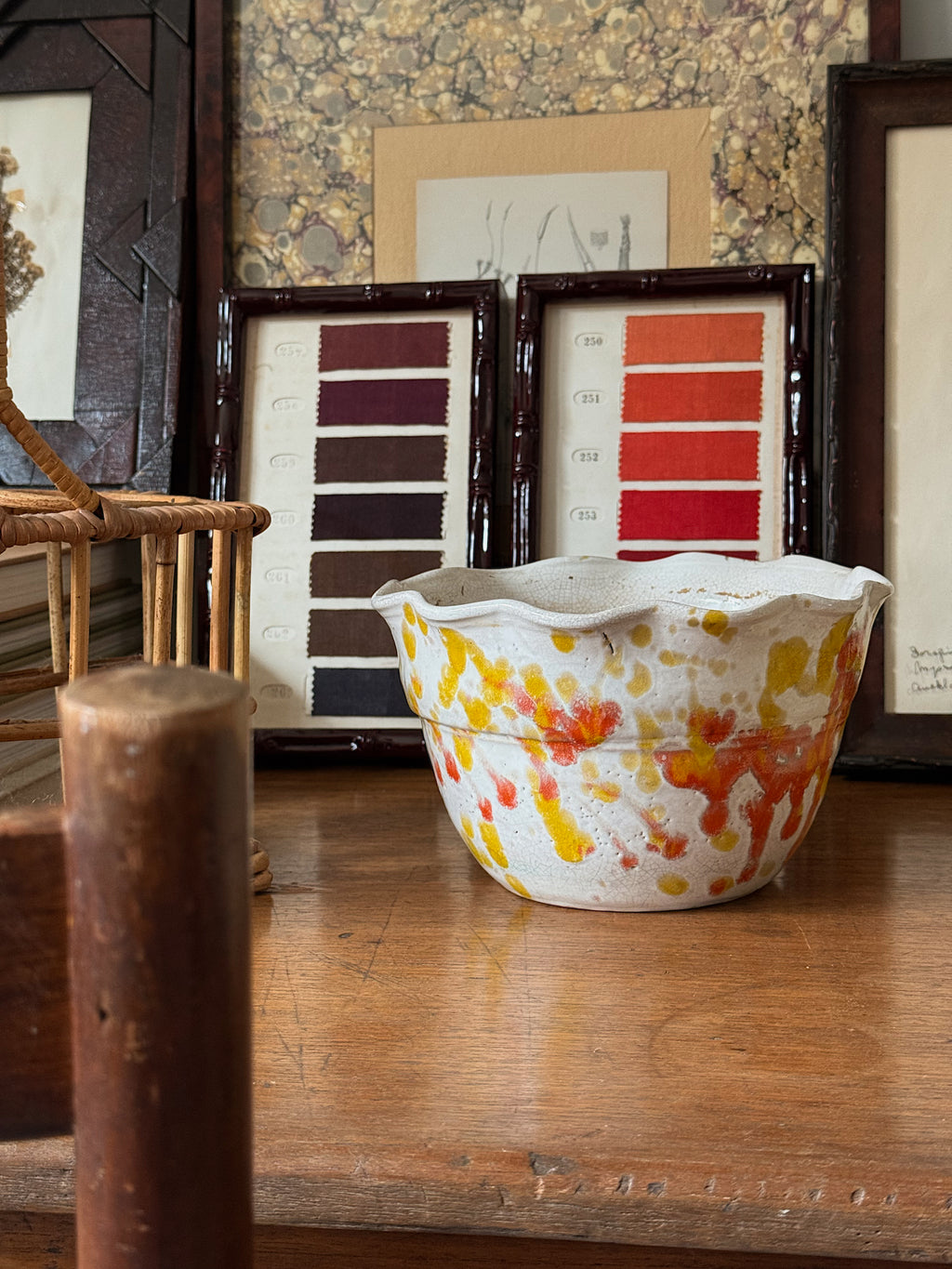Vintage Splatterware Bowl with Ruffled Edge