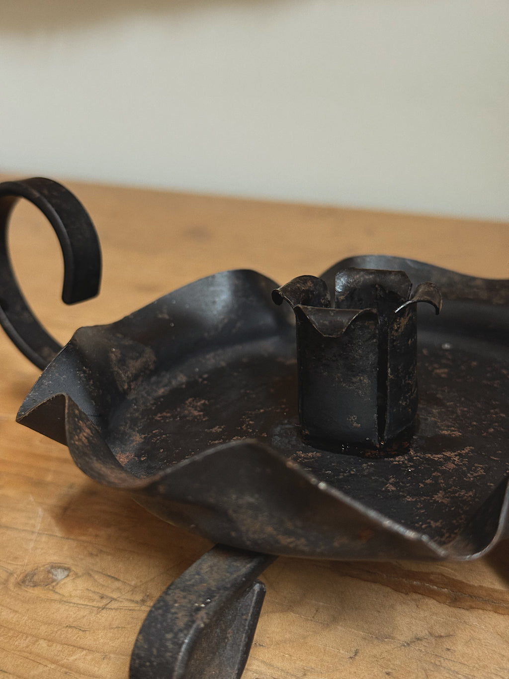 Antique Hand-Forged Iron Candleholders, Pair
