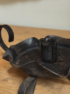 Antique Hand-Forged Iron Candleholders, Pair
