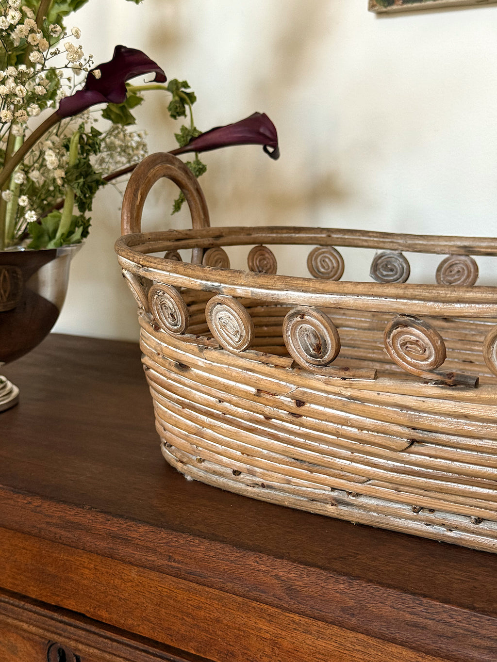 Vintage Southeast Asian Rattan Basket Tray