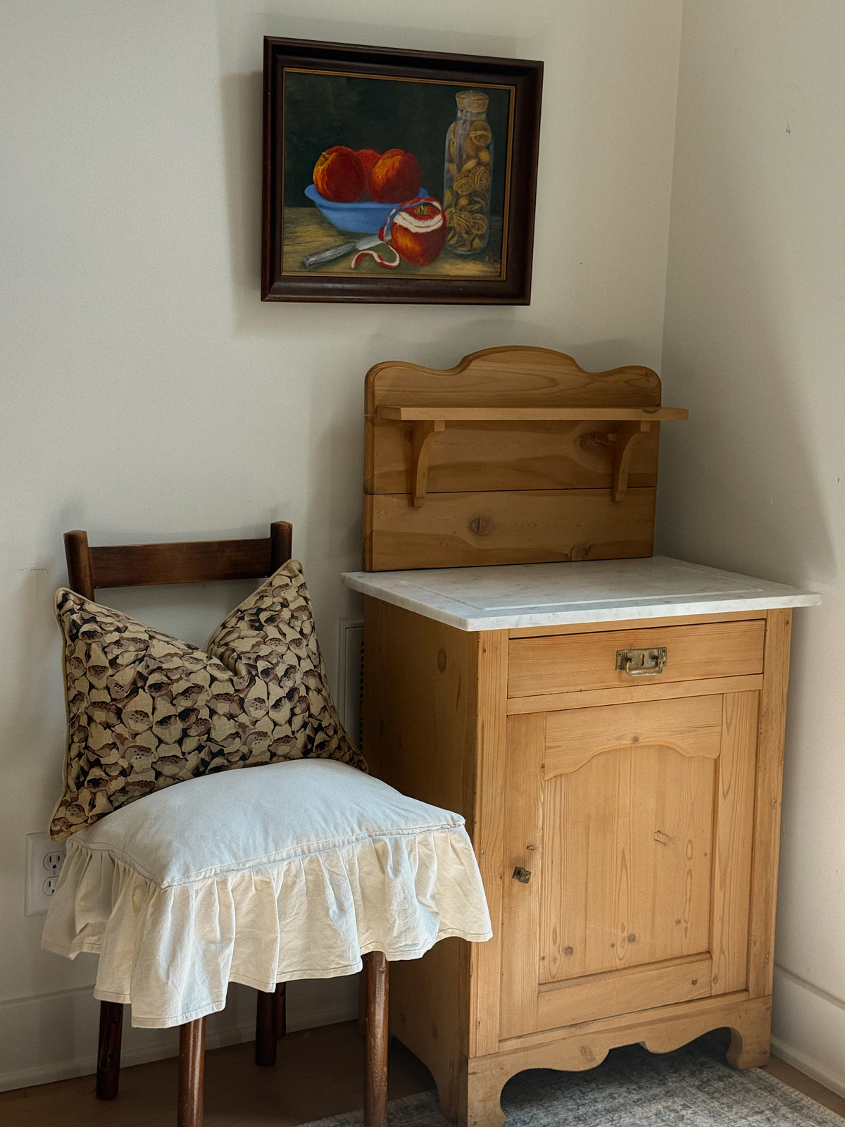 Antique Pine & Marble Washstand