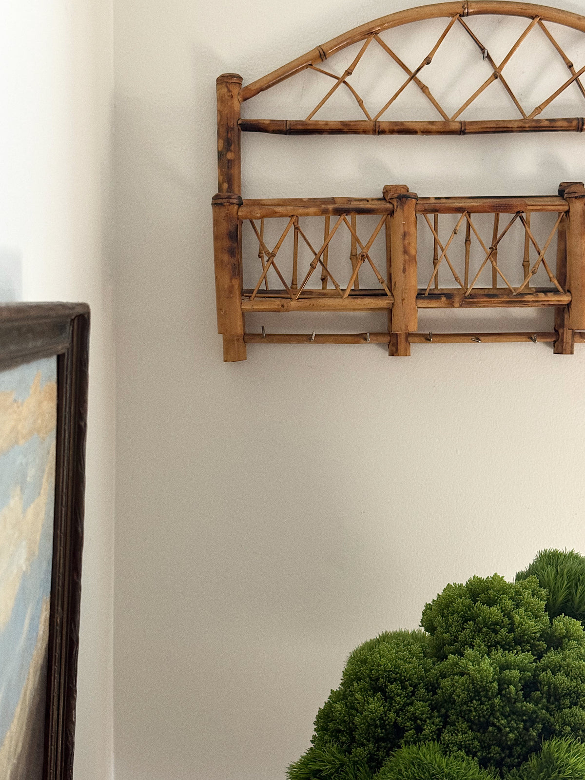 Vintage Burnt Bamboo Wall Pocket & Organizer