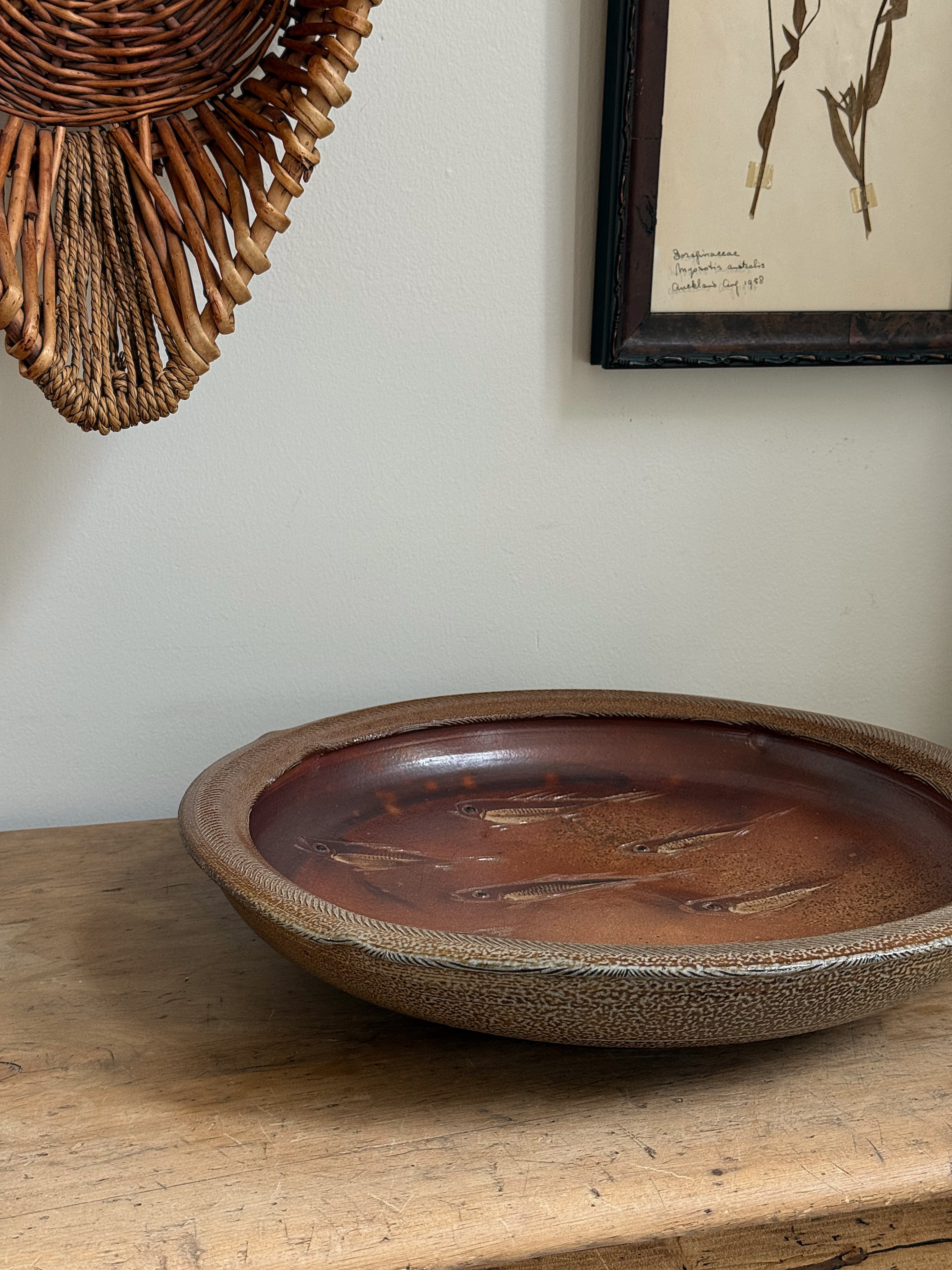 Vintage Stoneware Bowl with Fish Motif