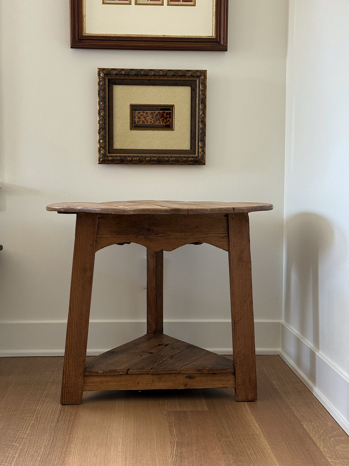 Antique Pine Cricket Table w/ Scalloped Apron