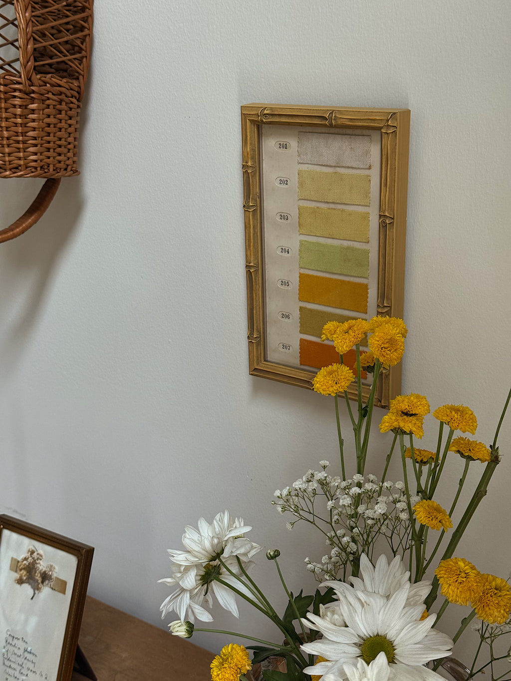 Framed Antique French Linen Sample, Marigold