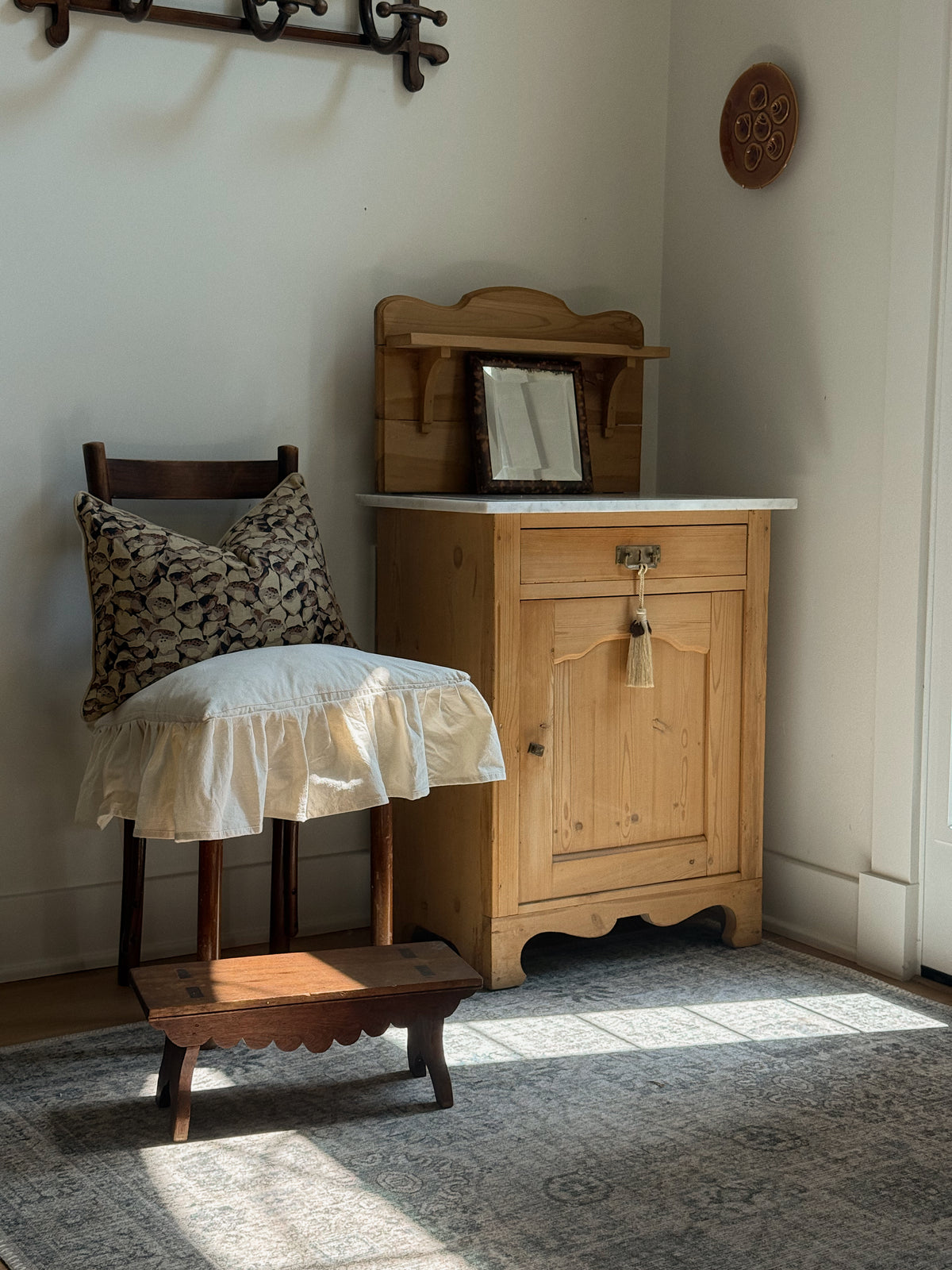 Antique Pine & Marble Washstand