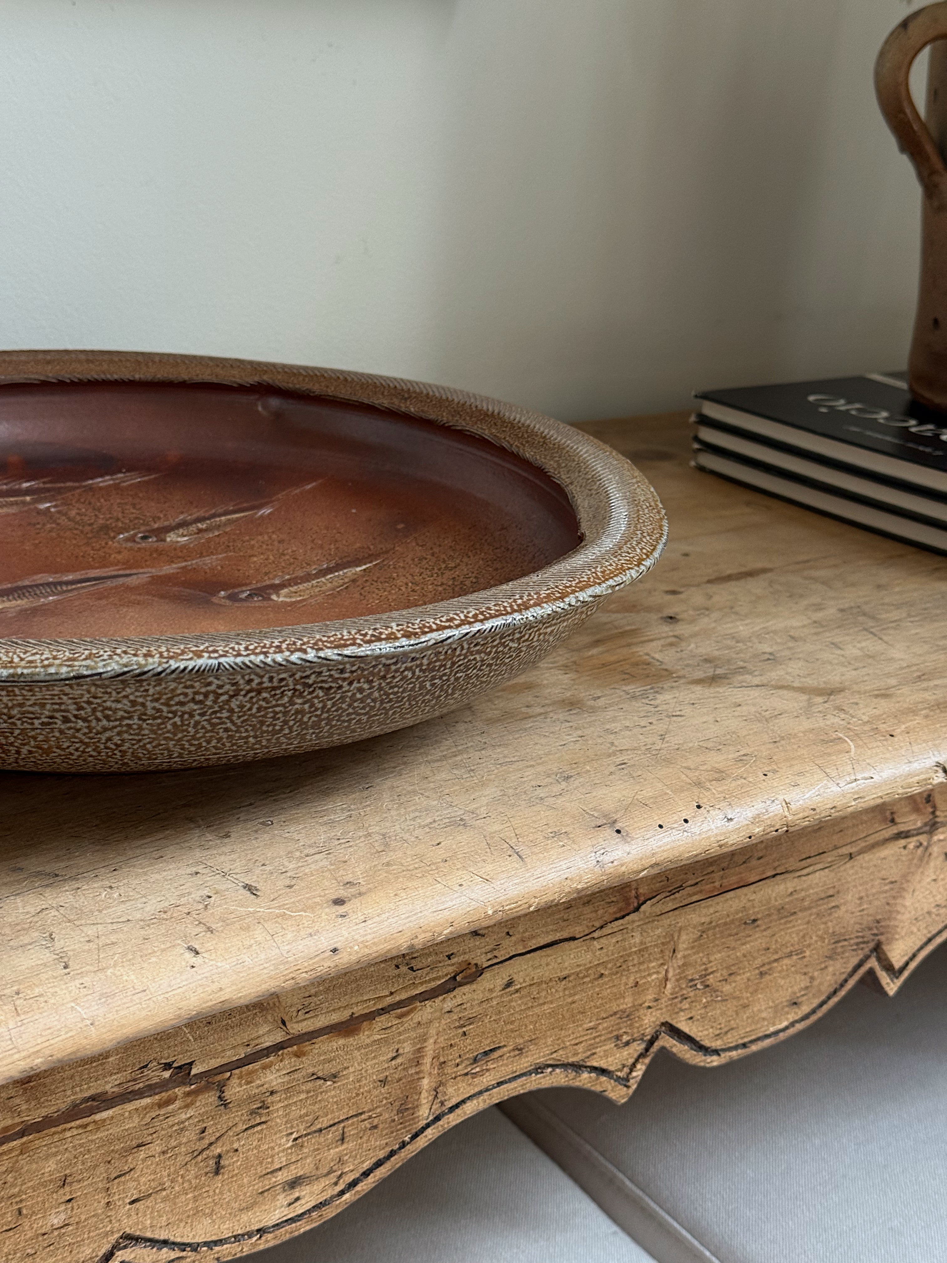 Vintage Stoneware Bowl with Fish Motif