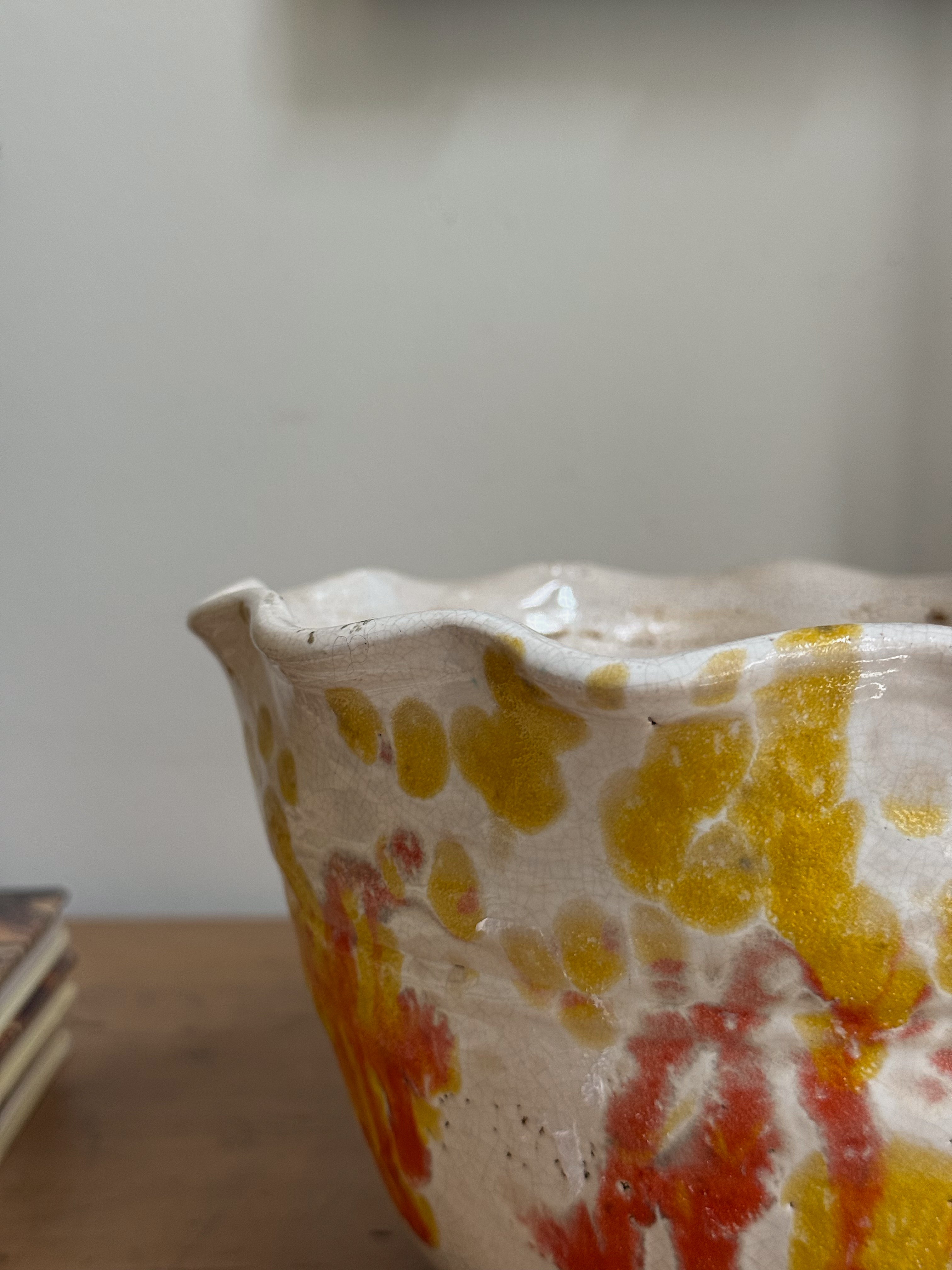 Vintage Splatterware Bowl with Ruffled Edge