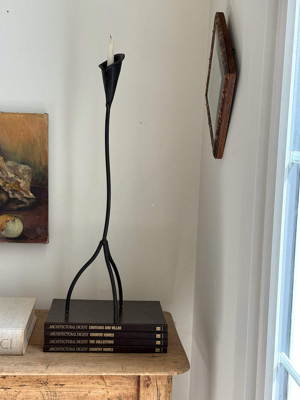 Hand-Forged Vintage Iron Tripod Candlestick, Brubaker Style